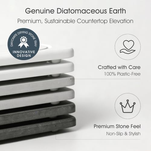 White Water Absorbent Diatomite Coaster Set with Faucet Mat - 2 Pieces, 8.3 x 4 Inches