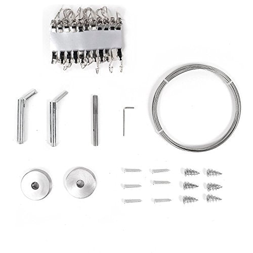 196-Inch Stainless Steel Curtain Wire Rod Set with 24 Clips - 2 Pack, Chrome Finish