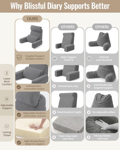 Gray Adjustable Reading Pillow with Lumbar Support - 19 Inch