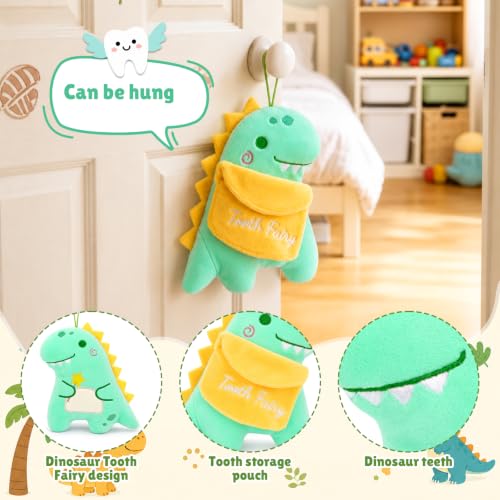 6-Inch Dinosaur Plush Tooth Fairy Gift with Tooth Holder Pocket for Kids