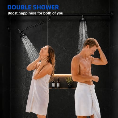 Matte Black Dual Shower Head for Two People - Adjustable & 3 Spray Modes