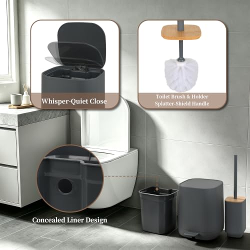 Matte Gray Bathroom Accessories Set - 6 Pieces with Trash Can, Soap Dispenser & More - Variation of Gray3 / 6PC Bath Set