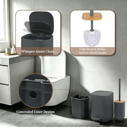 Matte Gray Bathroom Accessories Set - 6 Pieces with Trash Can, Soap Dispenser & More - Variation of Gray3 / 6PC Bath Set