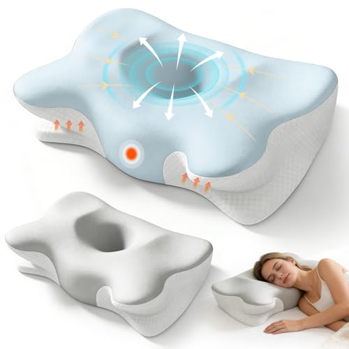 Memory Foam Neck Pillow with Adjustable Heights and Cooling Cover