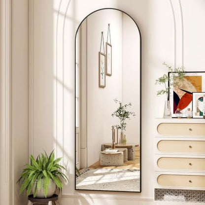 Full Length Floor Mirror with Black Aluminum Frame - Arched Design, 59x16 Inches - Variation of THIS listing
