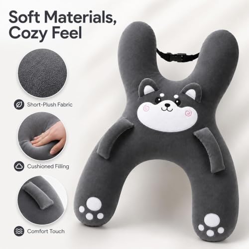 H-Shaped Kids Travel Pillow with Adjustable Strap - Car Neck Rest Cushion for Children - Variation A
