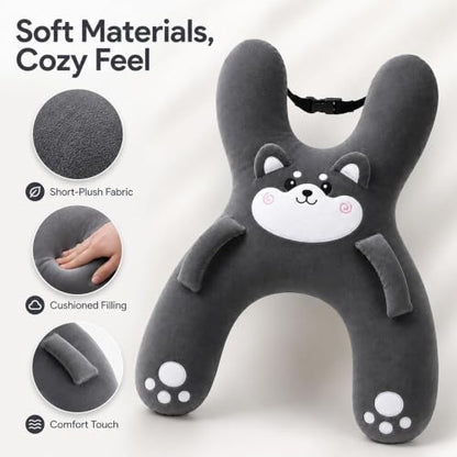 H-Shaped Kids Travel Pillow with Adjustable Strap - Car Neck Rest Cushion for Children - Variation A