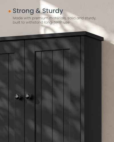 Bathroom Wall Cabinet with 2 Doors - Tool-Free Assembly, Adjustable Shelves, Black Finish