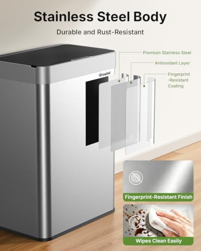 Touchless 13.2 Gallon Silver Kitchen Trash Can - Rechargeable Sensor Waste Bin