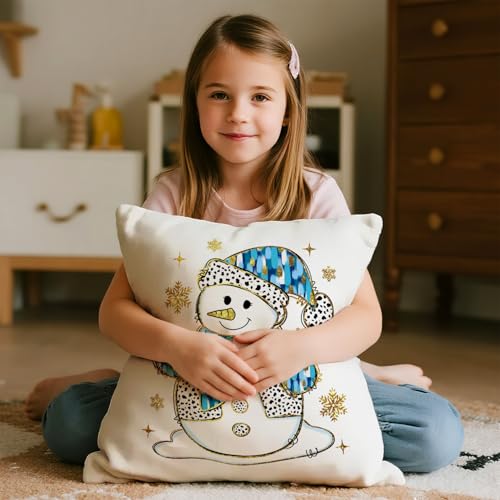 Christmas Snowman Pillow Cover 18x18 - Blue Glitter Winter Decor - Snowman1