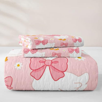 Pink White Yellow Goose Cartoon Quilt Set King Size Kids Bedspread with Pillowcases