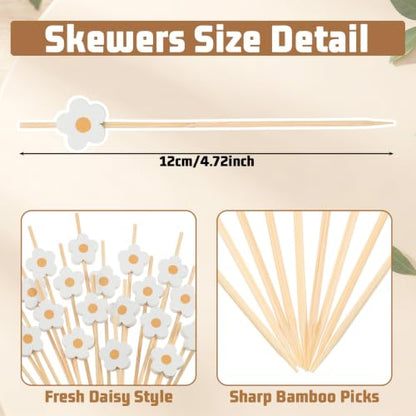 100 Pcs Daisy Flower Cocktail Picks - Elegant Food & Drink Decorations