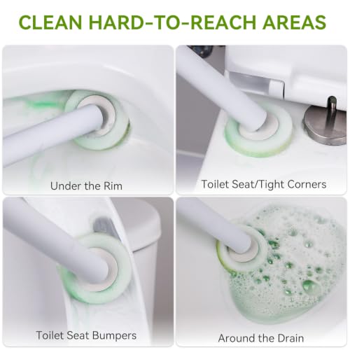 Disposable Toilet Brush Holder with 24 Pre-Loaded Refills - Space-Saving Wall Mount
