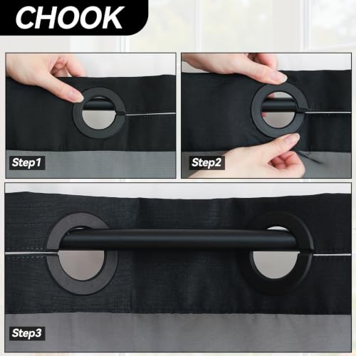 No Hook Black Slub Shower Curtain with Snap-In Liner 72x75 Pack of 1