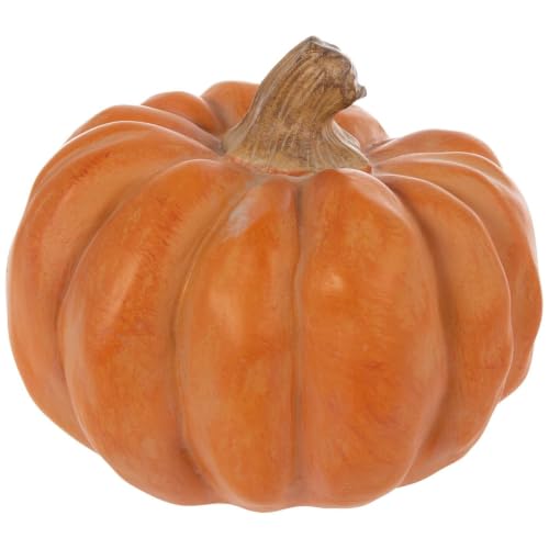 Decorative Short Orange Resin Pumpkin for Fall & Thanksgiving, 5.25 inches