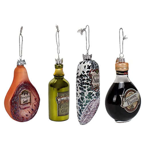Holiday Glass Ornament Set - Italian Food Theme, 4 Pack