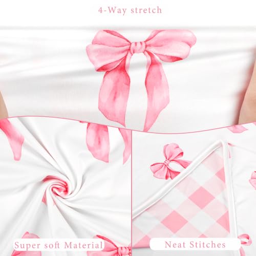 Baby Girl Swaddle Blanket Set with Headband and Beanie - Pink Bows, 30x30 Inches, Soft & Stretchy Newborn Receiving Set