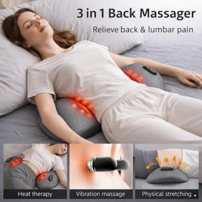 Electric Lumbar Massager Pillow with Heat Vibration & Stretching for Back Relief