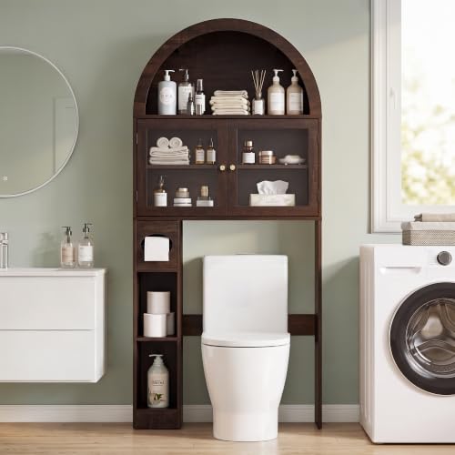 Over-the-Toilet Storage Cabinet with Arched Top - Dark Walnut, 68" Tall