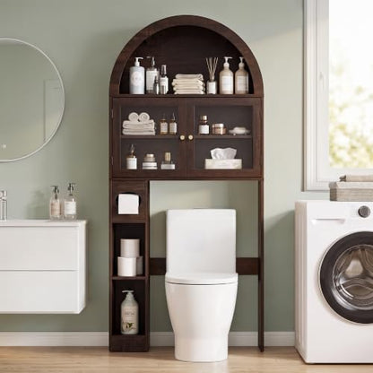 Over-the-Toilet Storage Cabinet with Arched Top - Dark Walnut, 68" Tall