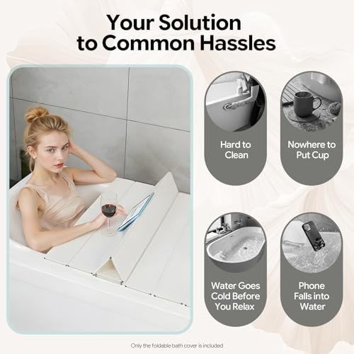 Large Foldable Bath Cover with Tray - 63 x 31.5 Inches White PVC Bath Protector
