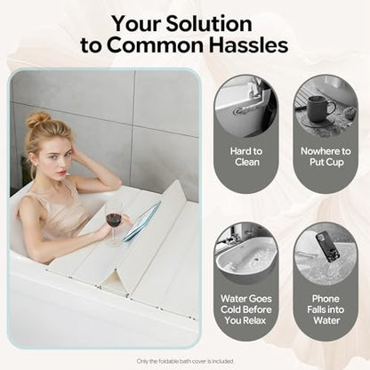 Large Foldable Bath Cover with Tray - 63 x 31.5 Inches White PVC Bath Protector