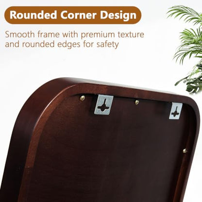 Walnut Wood Floor Mirror - Full-Length 63 x 18 in with Stand & Wall Mount