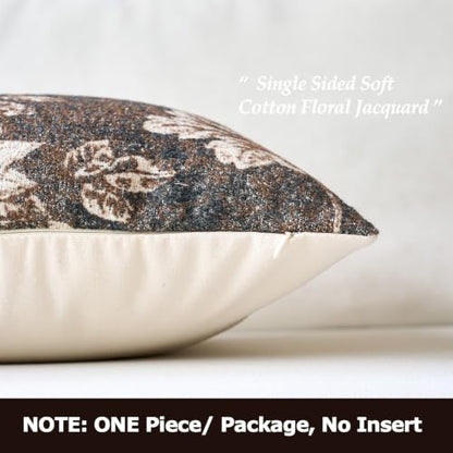 Vintage Floral Pillow Cover 20x20 Inches - Brown Fabric, Single Sided