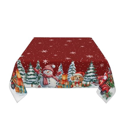 Christmas Square Tablecloth 52x52 Inch Red Snowman Holiday Decor for Dining