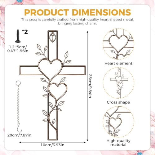 Wedding Wall Cross for Newlyweds - Elegant Metal Decor with Heart Motif