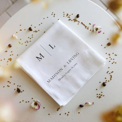 Personalized Wedding Cocktail Napkins - Style 1, Floral Wreath Design, 50 or 100 Pack