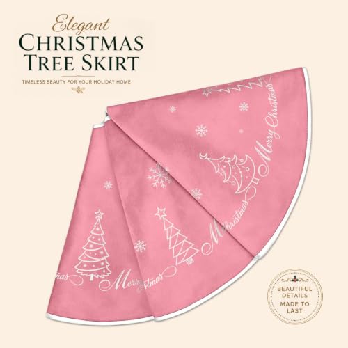 Pink Velvet Christmas Tree Skirt 48 Inch Snowflake Embroidery Holiday Decor - Variation of Tree Pink / 48 inch
