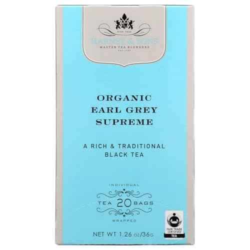 Harney & Sons Premium Tea, Organic Earl Grey Supreme Black Tea, Individually Wrapped Tea Bags, 20/box