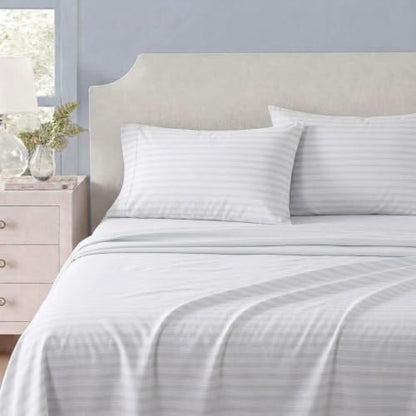 Full Sheet Set with Deep Pocket Fitted Sheet and Pillowcases - Tate Stripe Grey - Martha Stewart