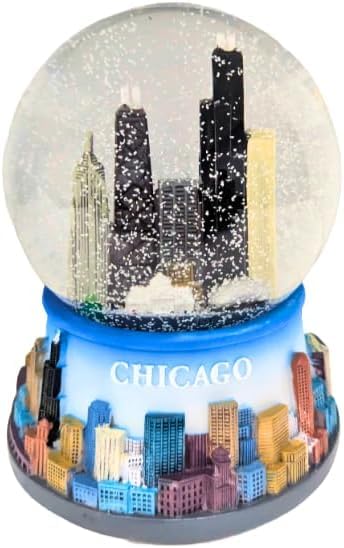 Chicago Color Musical Snow Globe - Hand-Painted Chicago Skyline, 100mm