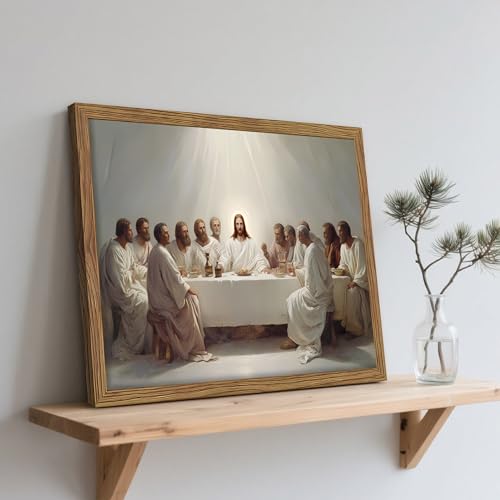 24x16 Inch Framed Last Supper Christian Wall Art Canvas Print - Jesus & Disciples Religious Decor