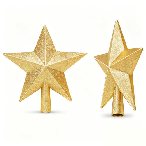 Gold Glitter Star Christmas Tree Topper - 4 Inch Holiday Decor