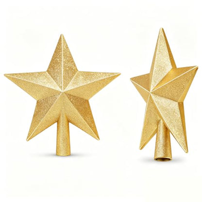 Gold Glitter Star Christmas Tree Topper - 4 Inch Holiday Decor