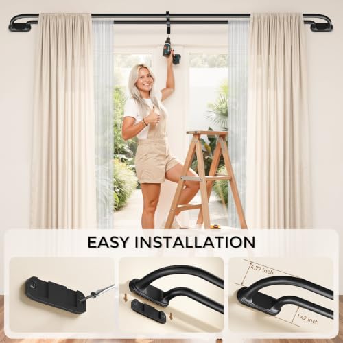 Black Double Curtain Rod 36-120 Inch Adjustable Wrap-Around Window Rods