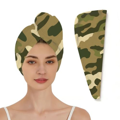 Microfiber Hair Towel Wrap for Women - Quick Dry, Camo Pattern, 25.6x16.5 Inches