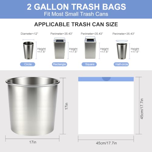 2 Gallon Small Trash Bags Unscented Drawstring - White, 120 Count