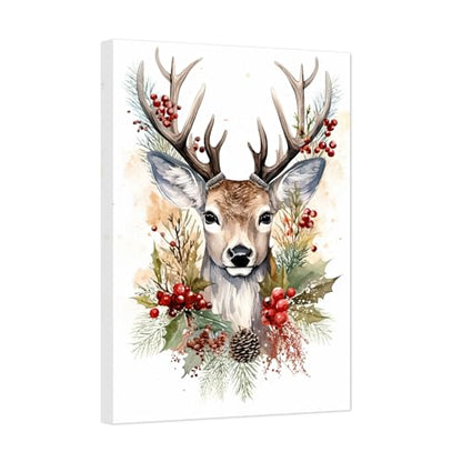 Christmas Deer Canvas Wall Art Watercolor Reindeer Print - 16x24 Inches - Deer 2