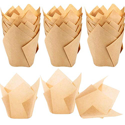 200 Pcs Natural Tulip Cupcake Liners- MADE IN USA- Durable Large Cupcake Liners for Baking- Elegant, Stylish Muffin Cups Paper Liners- Greaseproof Tulip Baking Cups- Large Size 2 3/4-4 inch