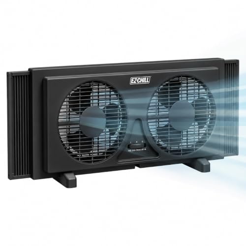 Twin Window Fan with Reversible Airflow, 2 Speed Settings, Auto-Locking Expanders