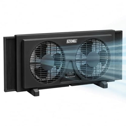 Twin Window Fan with Reversible Airflow, 2 Speed Settings, Auto-Locking Expanders