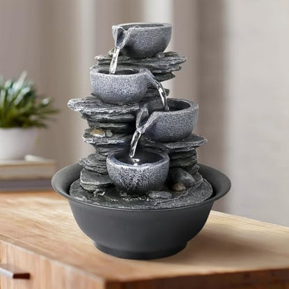 Tiered Waterfall Tabletop Fountain with Cascading Rocks - Indoor Water Feature