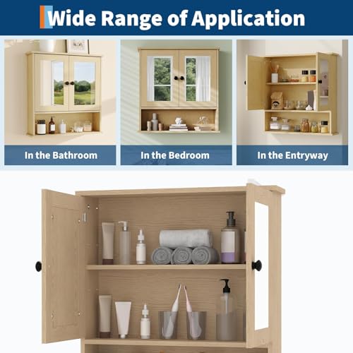 IDEALHOUSE Wall-Mounted Medicine Cabinet with Mirror - Oak Variation