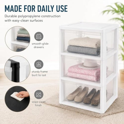 Wide Clear Plastic 3 Drawer Storage Organizer - White, 3-Tier