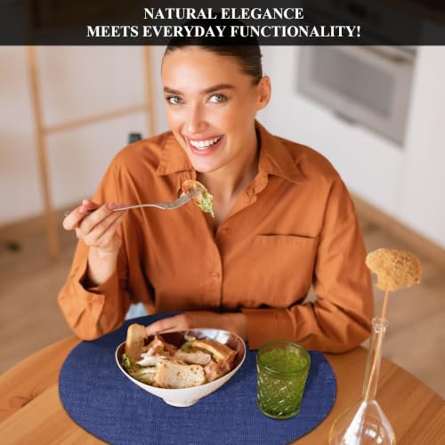 Blue Burlap Placemats Set of 50 - 13.78 Inch Reusable Natural Jute Table Mats