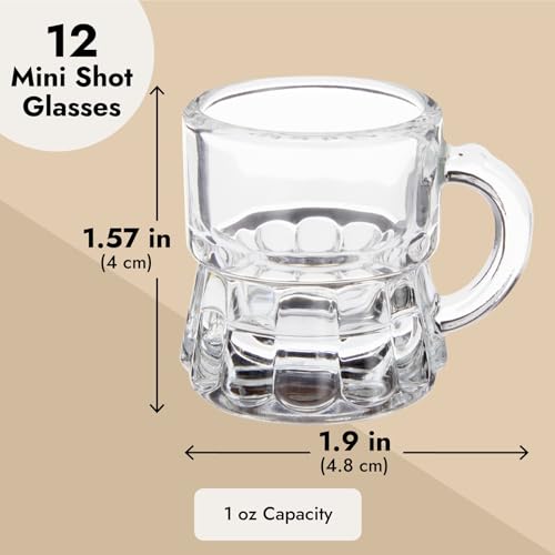 Mini Mug Shot Glasses with Handles - 1 Oz Clear Reusable Set - Wedding & Party Favors